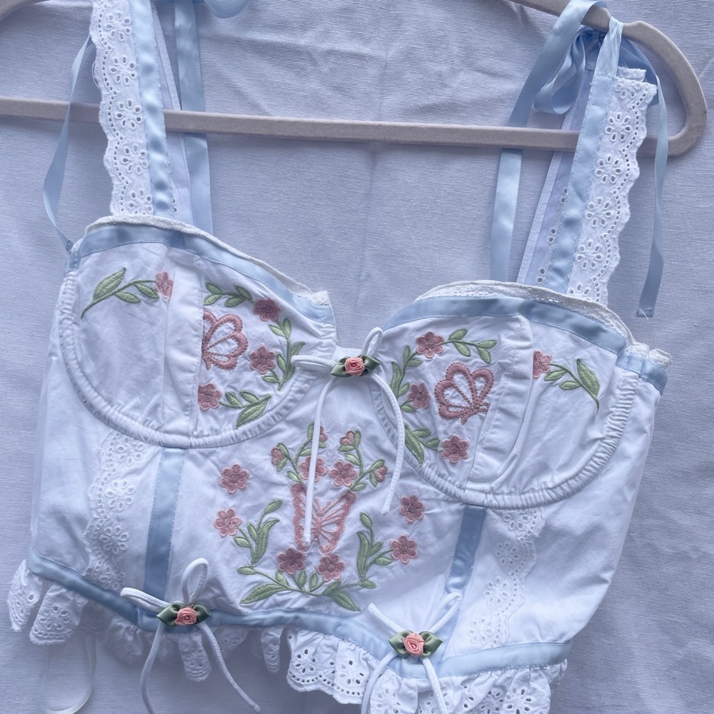 Floral Embroidered White Corset Top